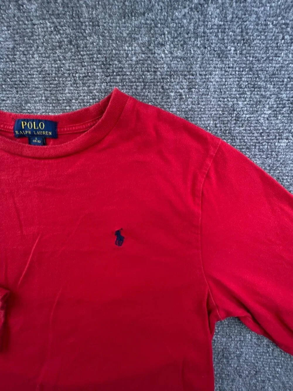 Polo Ralph Lauren Boys Large 14-16 Red Long Sleeve T Shirt Crew Neck Cotton